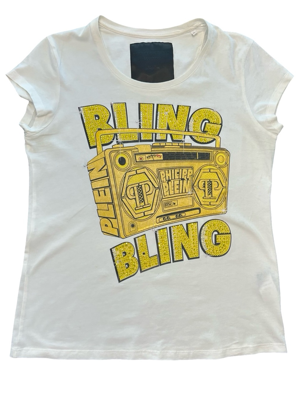 Philipp Plein "Bling Bling" Boombox Sequin-Embellished premium Cotton Tee EUC XL
